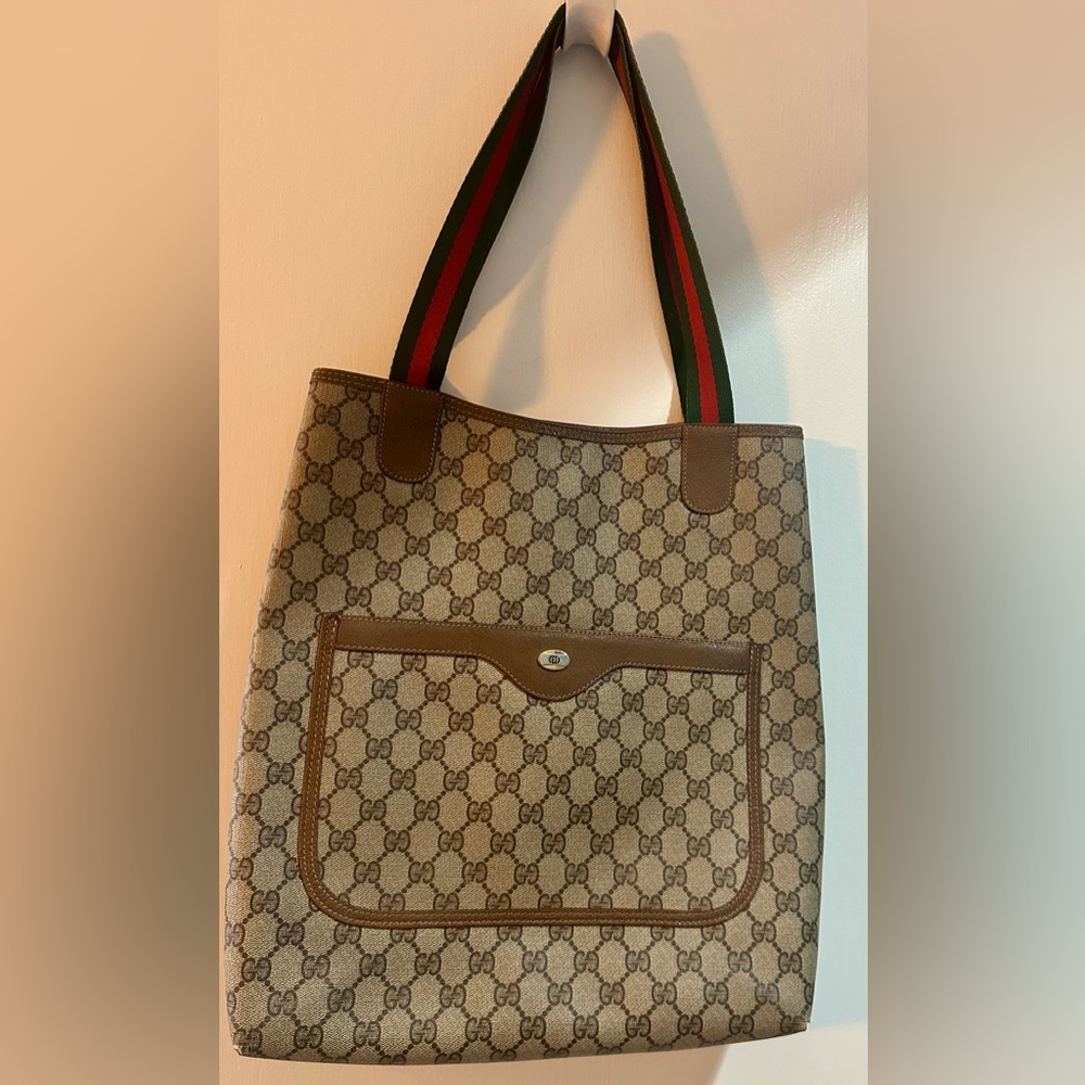 Gucci GG Supreme Vertical Tote with Web Strap